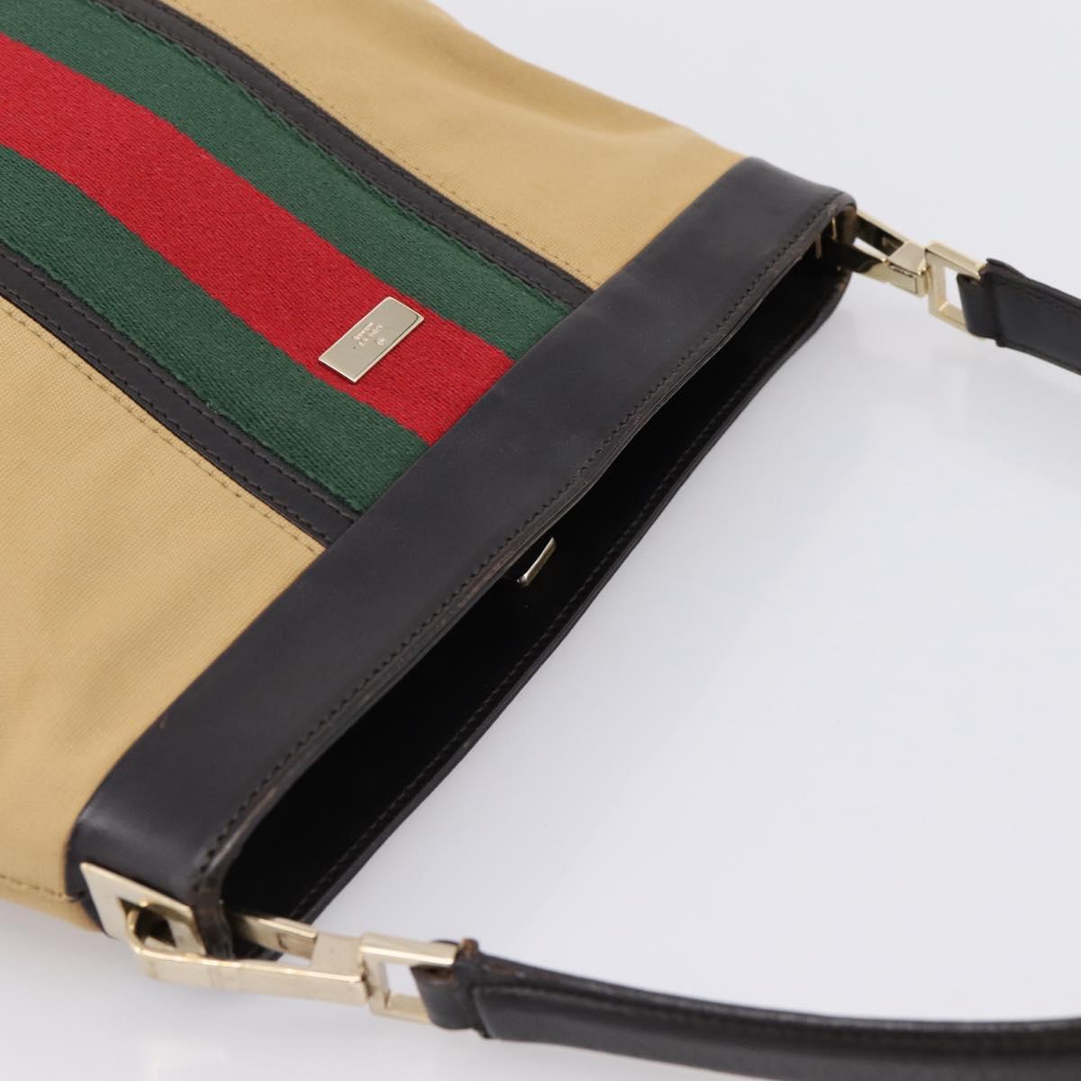 GUCCI Web Sherry Line Shoulder Bag Canvas Beige Gold 001 4231 Auth 199469A