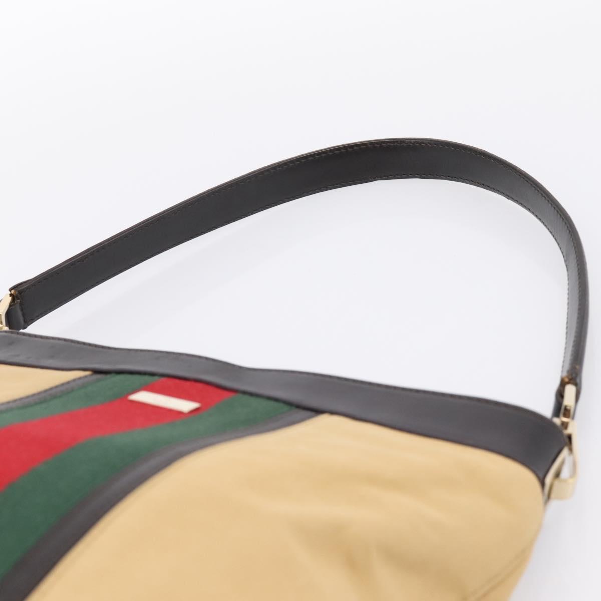 GUCCI Web Sherry Line Shoulder Bag Canvas Beige Gold 001 4231 Auth 199469A