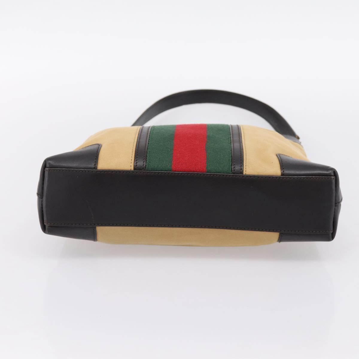 GUCCI Web Sherry Line Shoulder Bag Canvas Beige Gold 001 4231 Auth 199469A