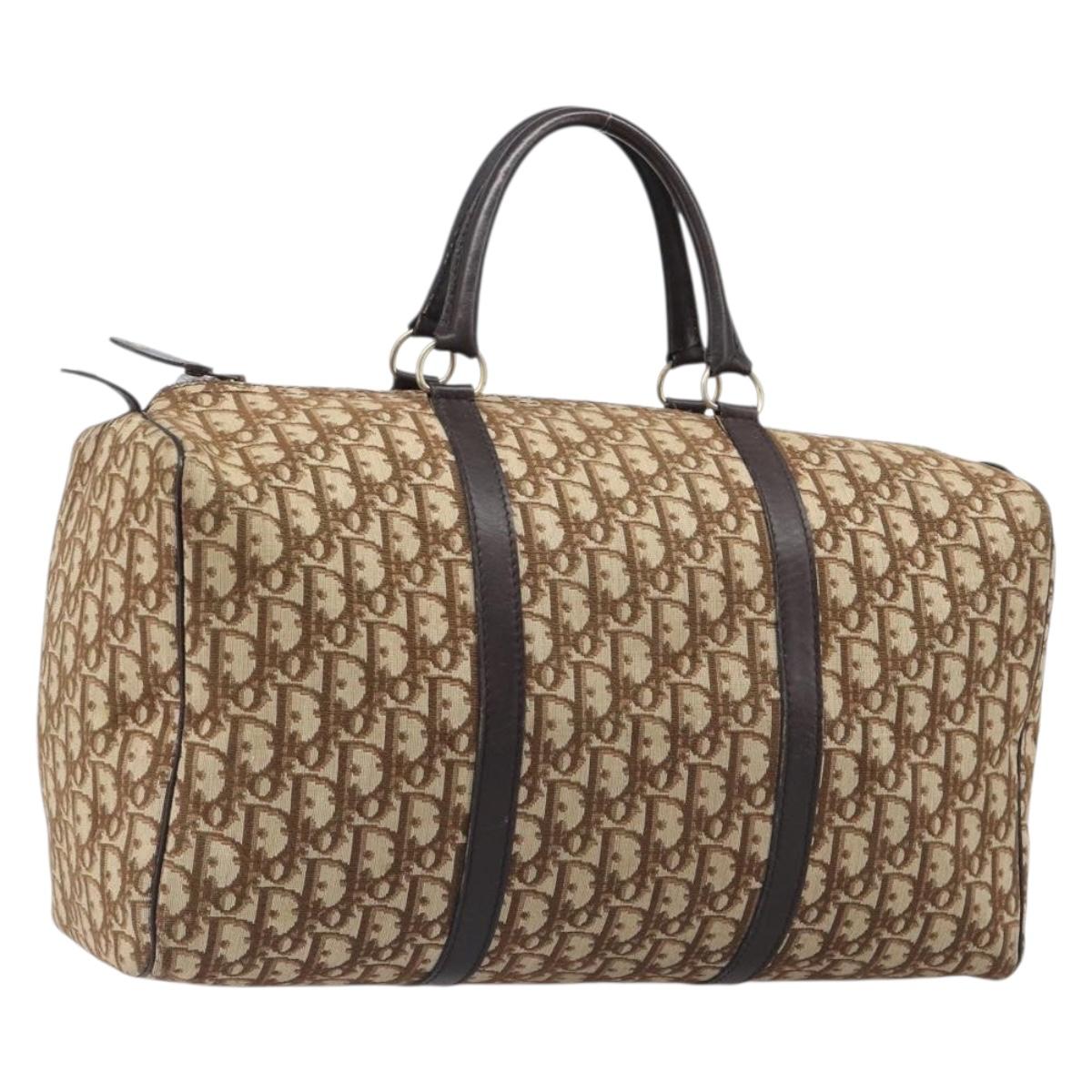Christian Dior Trotter Canvas Boston Bag Brown Gold Auth 199471