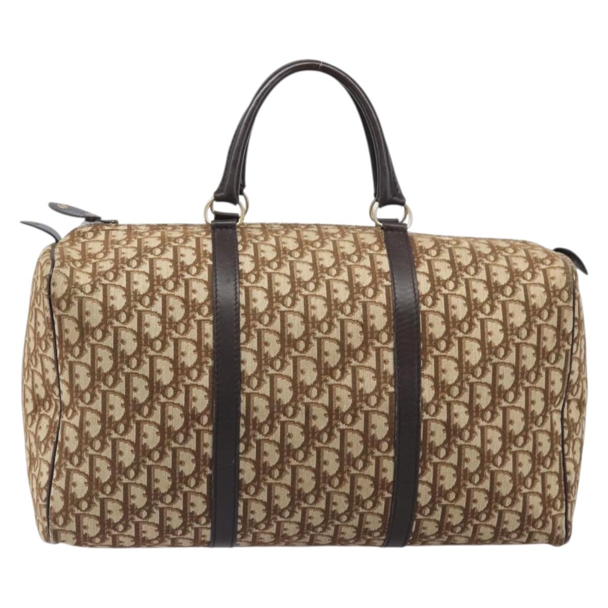 Christian Dior Trotter Canvas Boston Bag Brown Gold Auth 199471