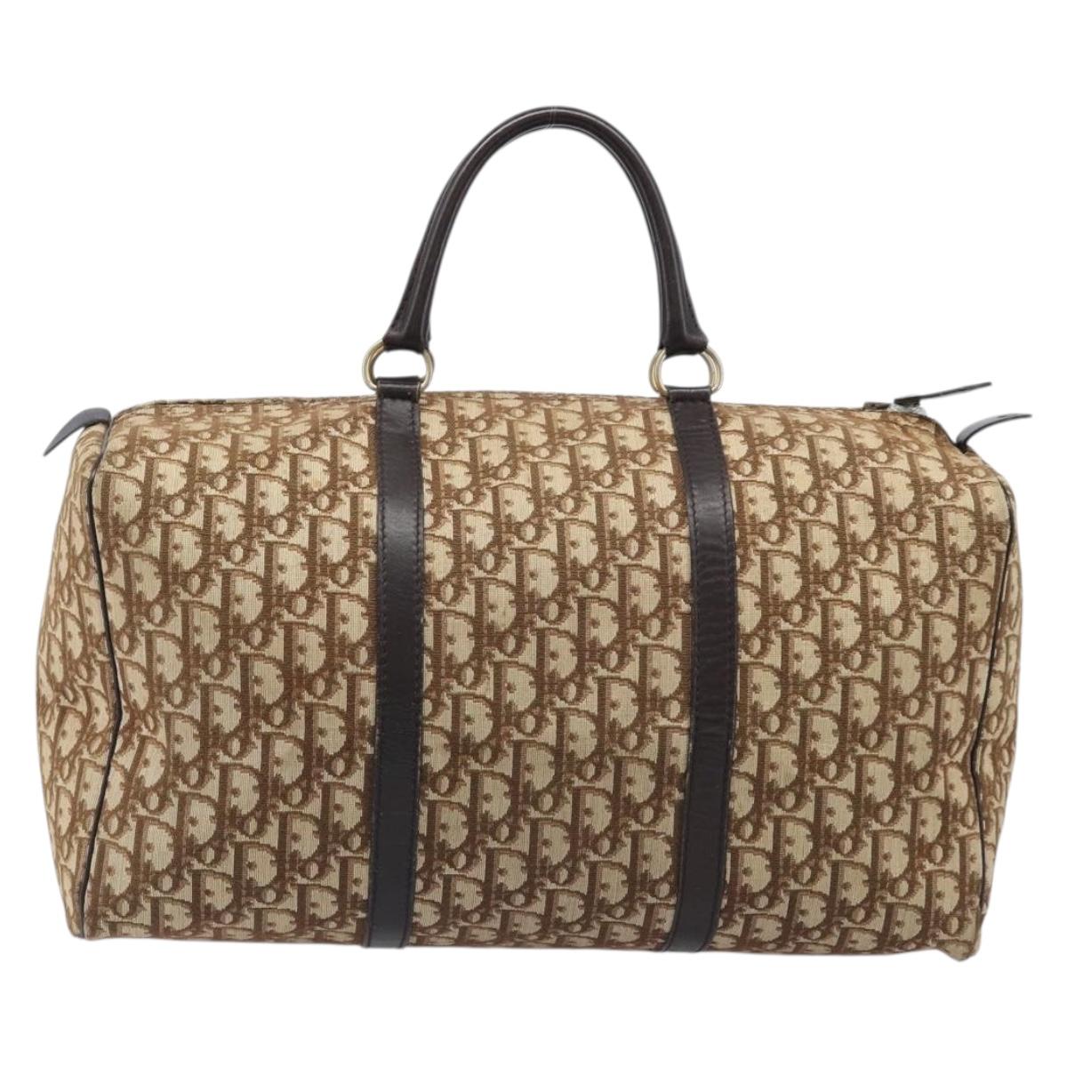 Christian Dior Trotter Canvas Boston Bag Brown Gold Auth 199471