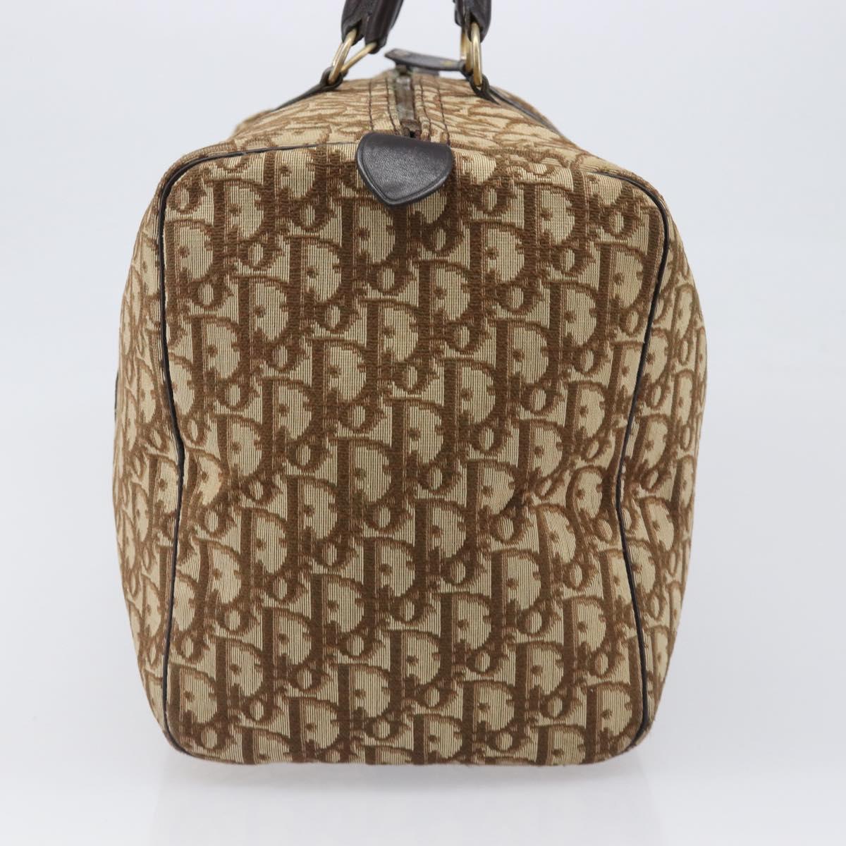 Christian Dior Trotter Canvas Boston Bag Brown Gold Auth 199471