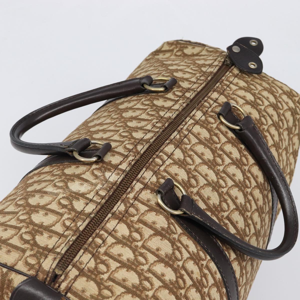 Christian Dior Trotter Canvas Boston Bag Brown Gold Auth 199471