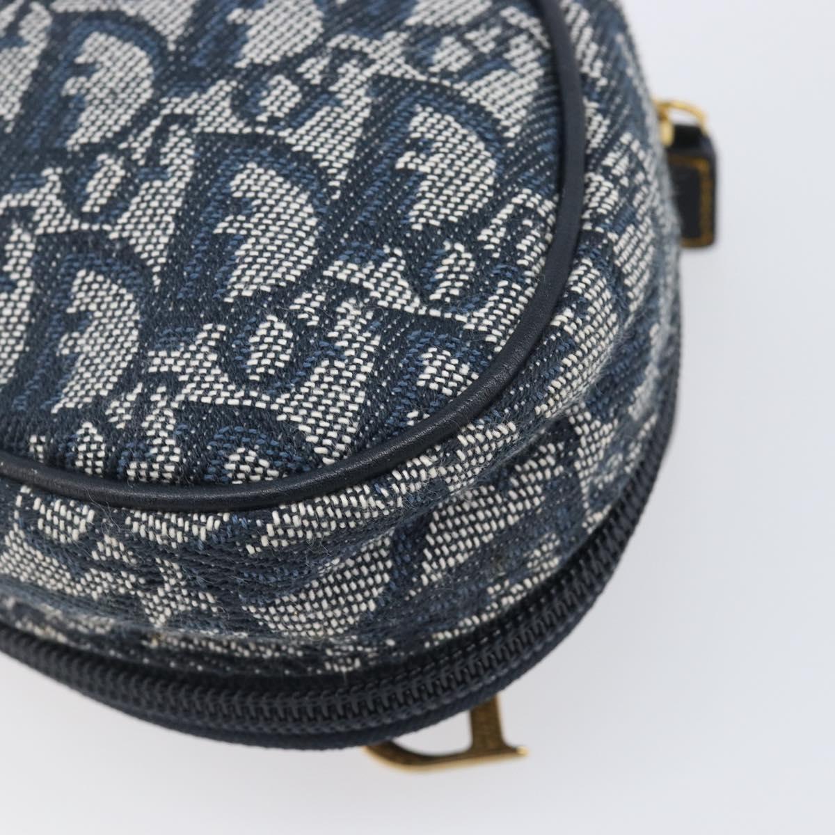 Christian Dior Trotter Canvas Saddle Pouch Navy Gold Auth 199475