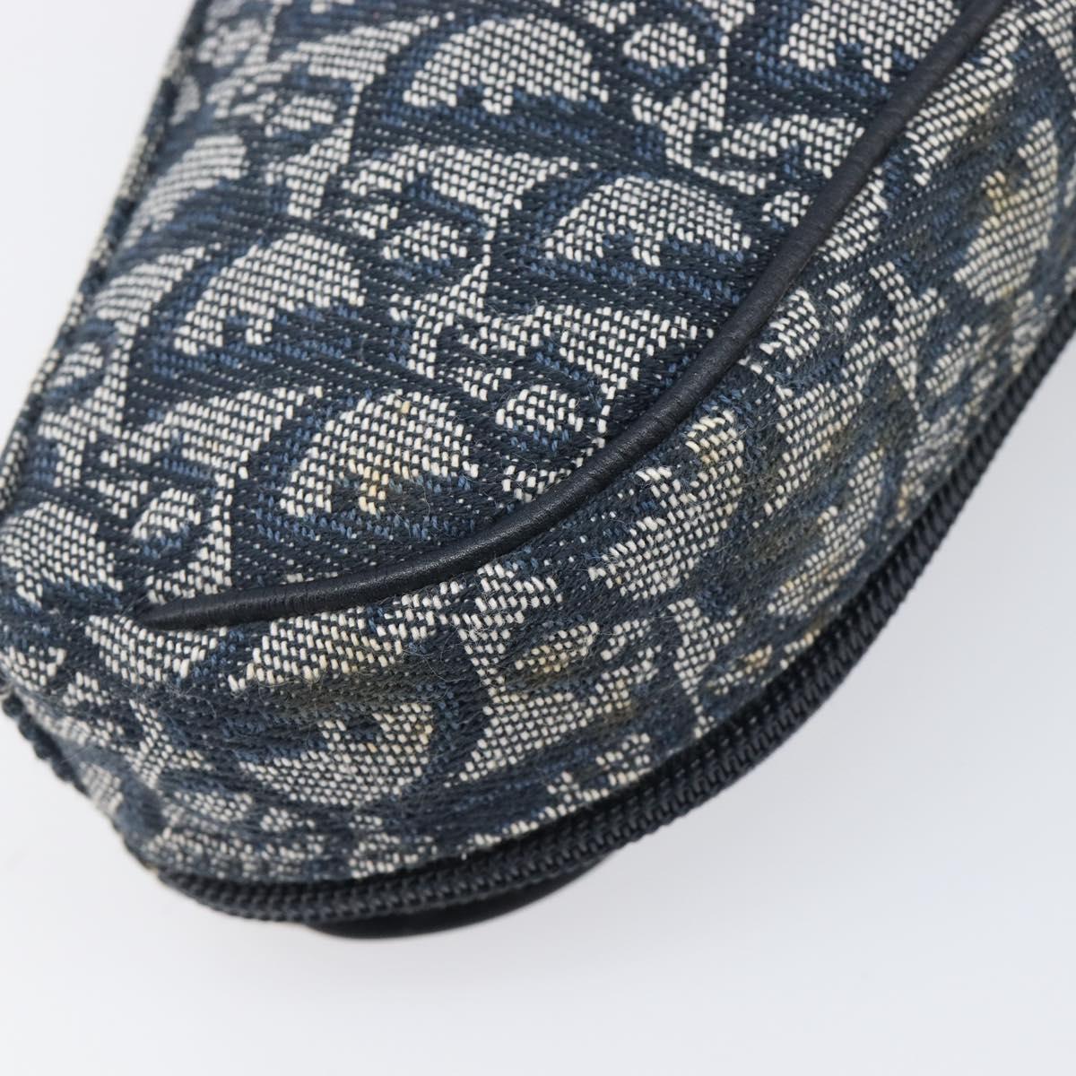 Christian Dior Trotter Canvas Saddle Pouch Navy Gold Auth 199475