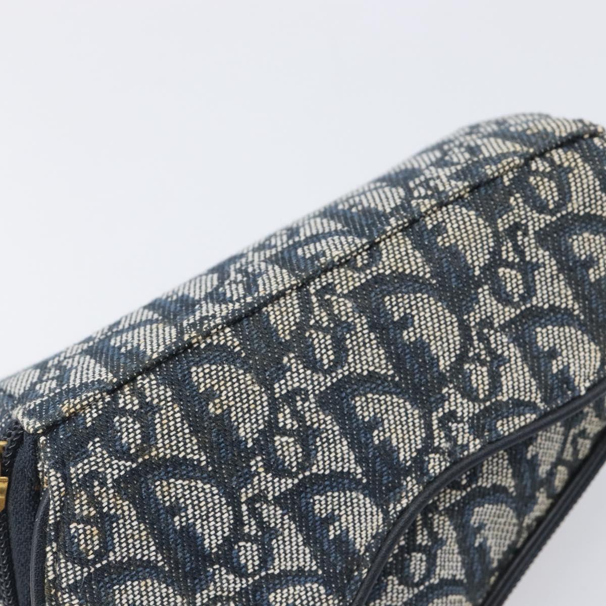Christian Dior Trotter Canvas Saddle Pouch Navy Gold Auth 199475