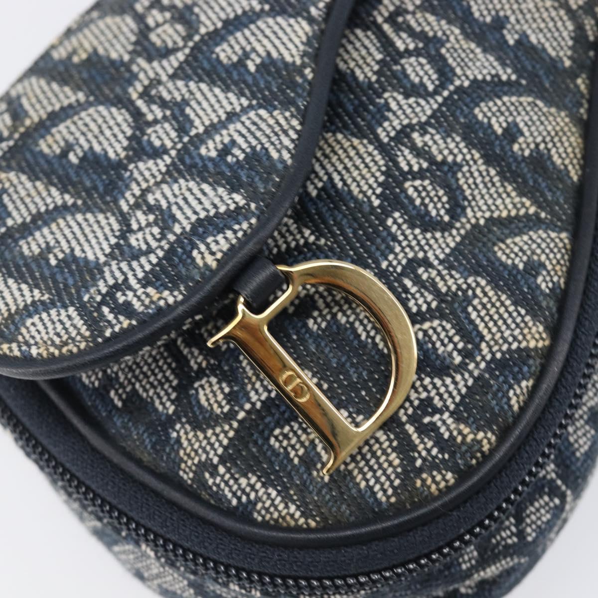 Christian Dior Trotter Canvas Saddle Pouch Navy Gold Auth 199475