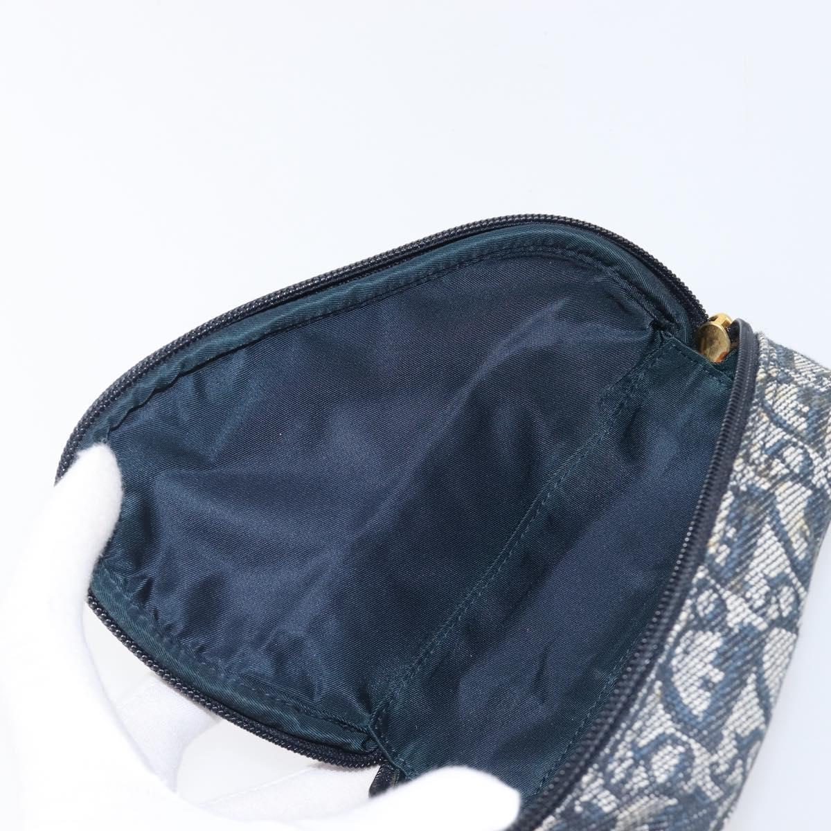 Christian Dior Trotter Canvas Saddle Pouch Navy Gold Auth 199475