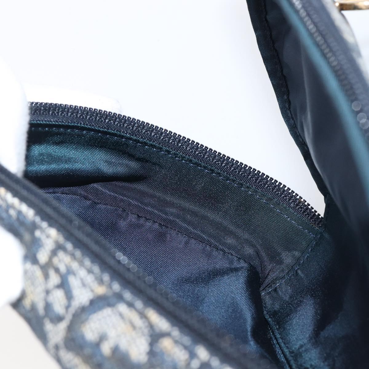 Christian Dior Trotter Canvas Saddle Pouch Navy Gold Auth 199475