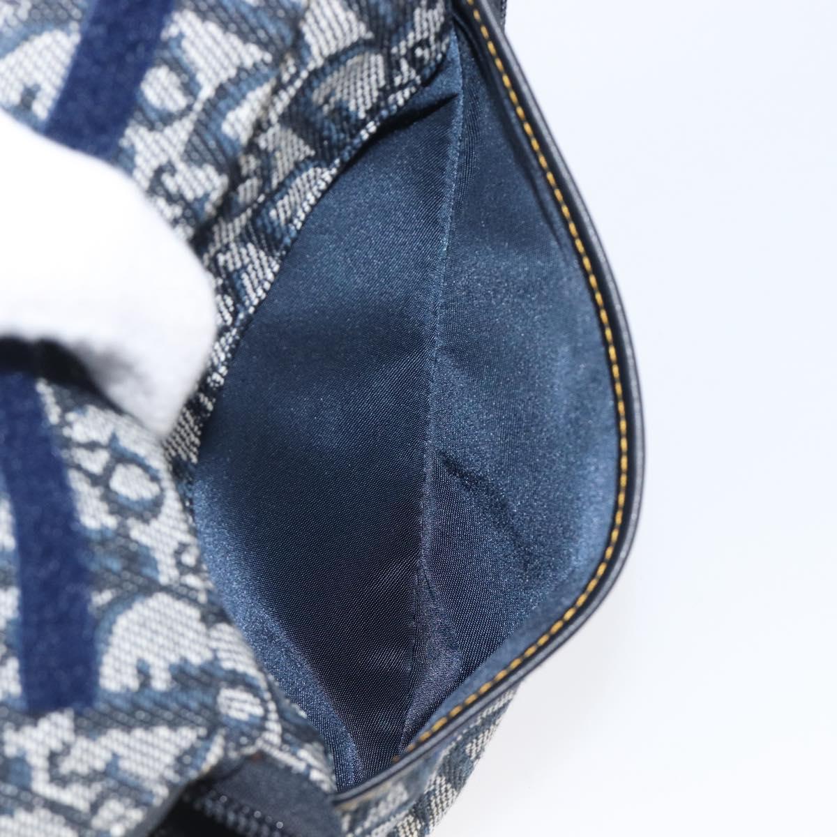Christian Dior Trotter Canvas Saddle Pouch Navy Gold Auth 199475