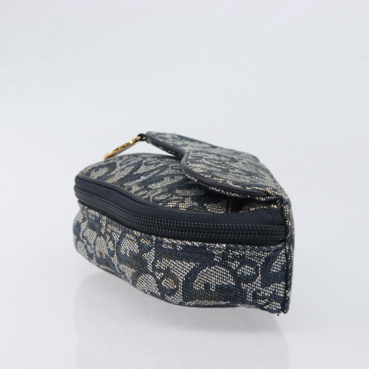 Christian Dior Trotter Canvas Saddle Pouch Navy Gold Auth 199475