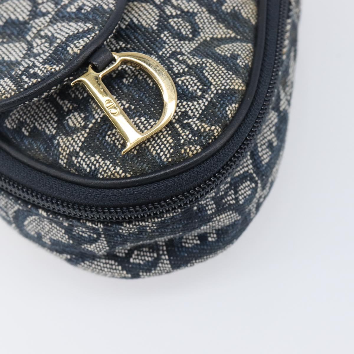 Christian Dior Trotter Canvas Saddle Pouch Navy Gold Auth 199475