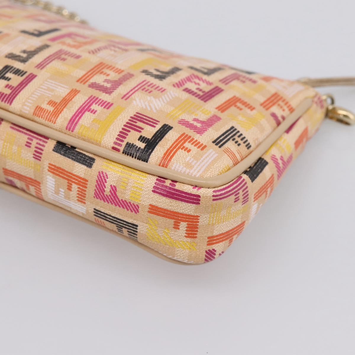 FENDI Zucchino Canvas Accessory Pouch PVC Multicolor Gold Auth 199476V