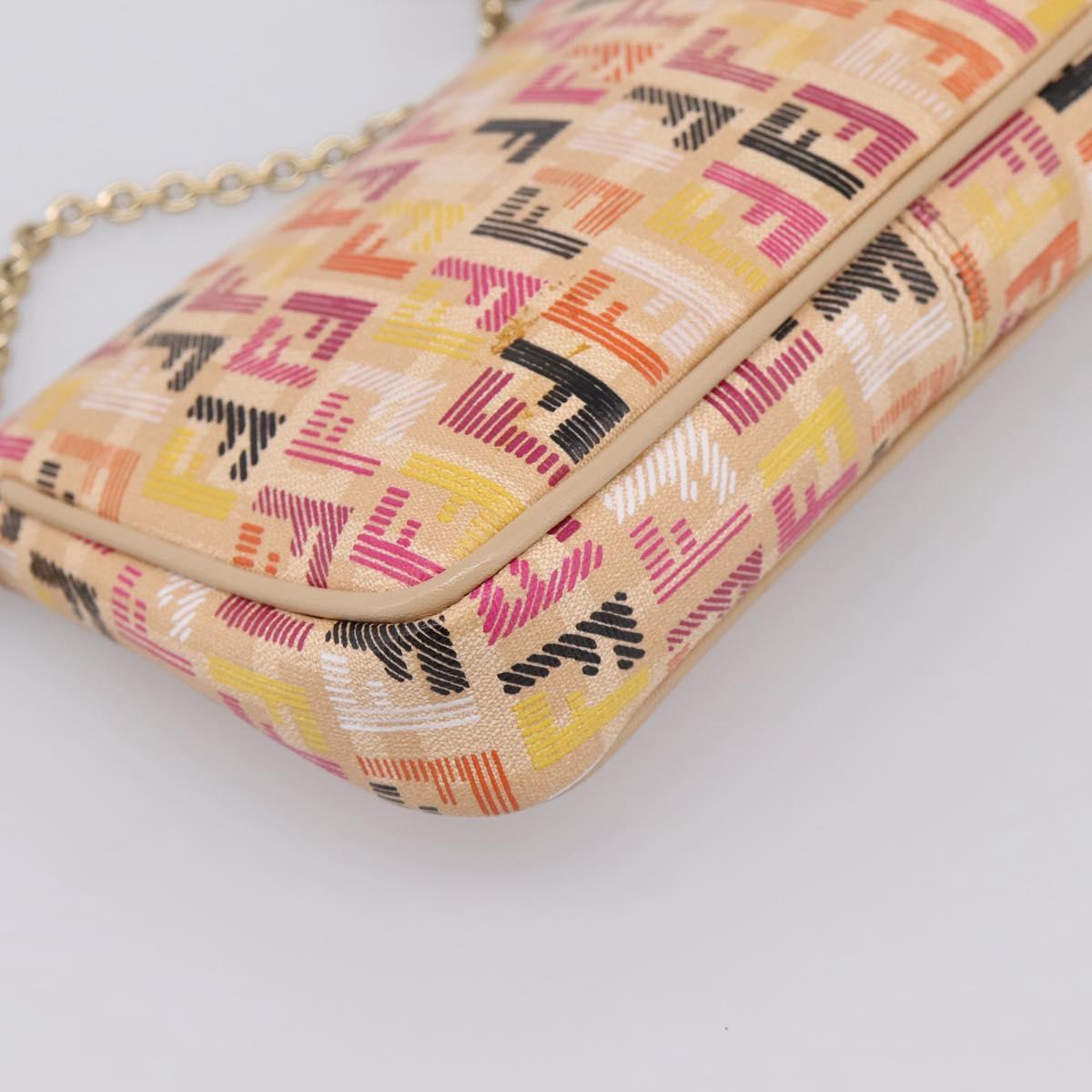 FENDI Zucchino Canvas Accessory Pouch PVC Multicolor Gold Auth 199476V