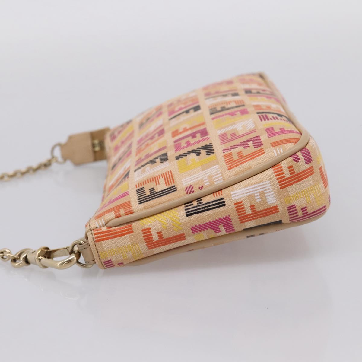 FENDI Zucchino Canvas Accessory Pouch PVC Multicolor Gold Auth 199476V