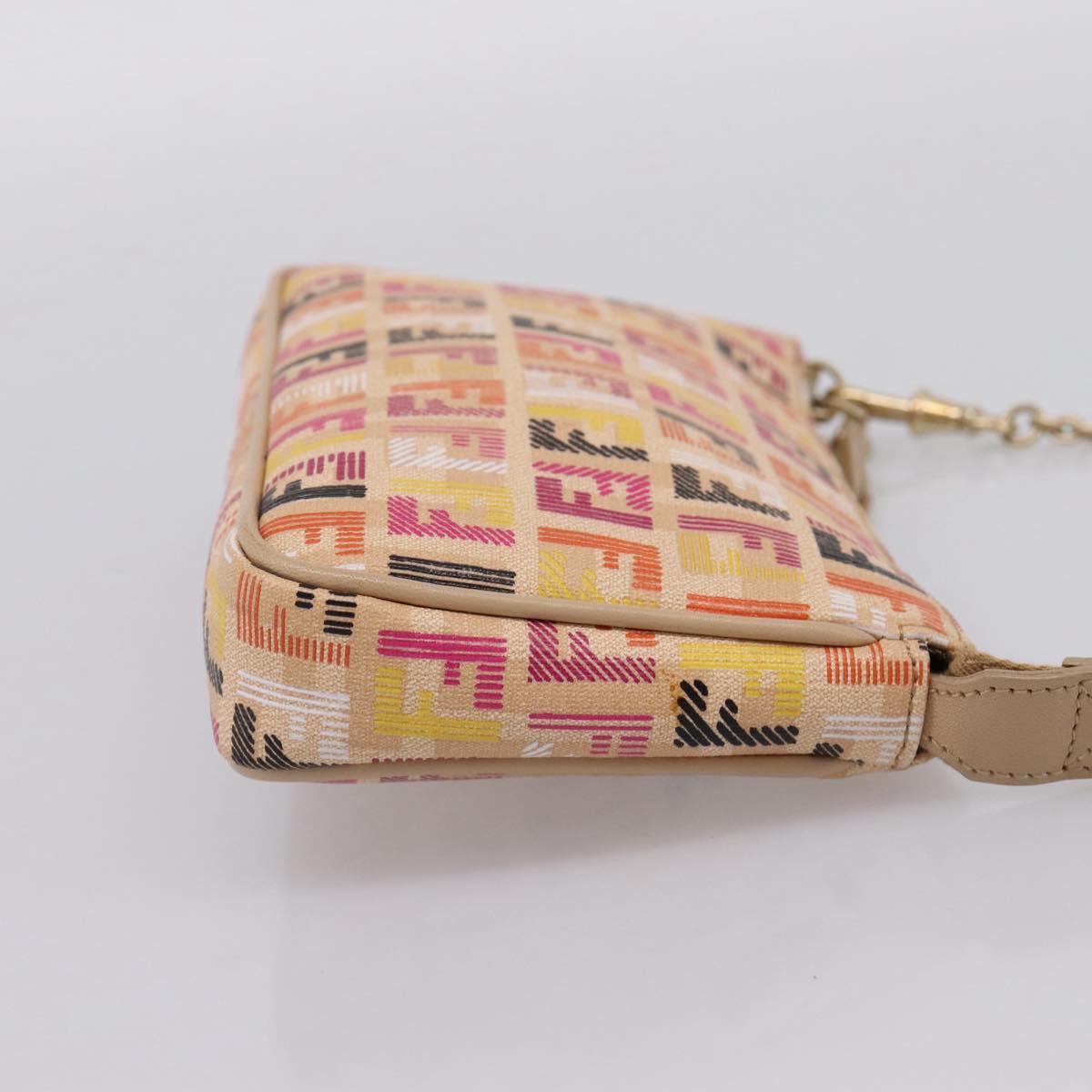 FENDI Zucchino Canvas Accessory Pouch PVC Multicolor Gold Auth 199476V