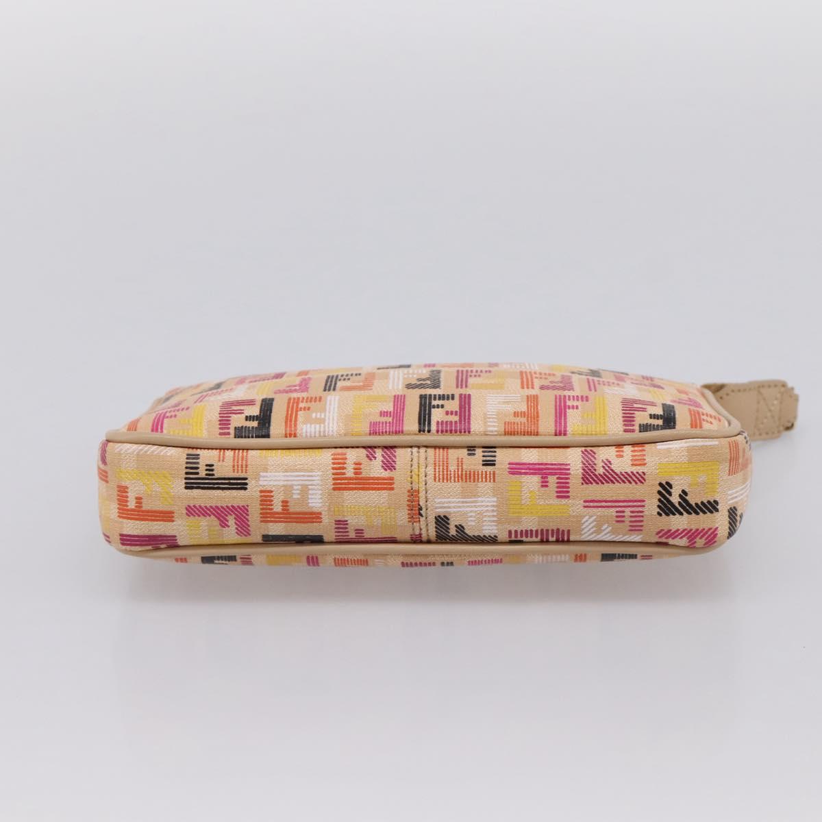 FENDI Zucchino Canvas Accessory Pouch PVC Multicolor Gold Auth 199476V