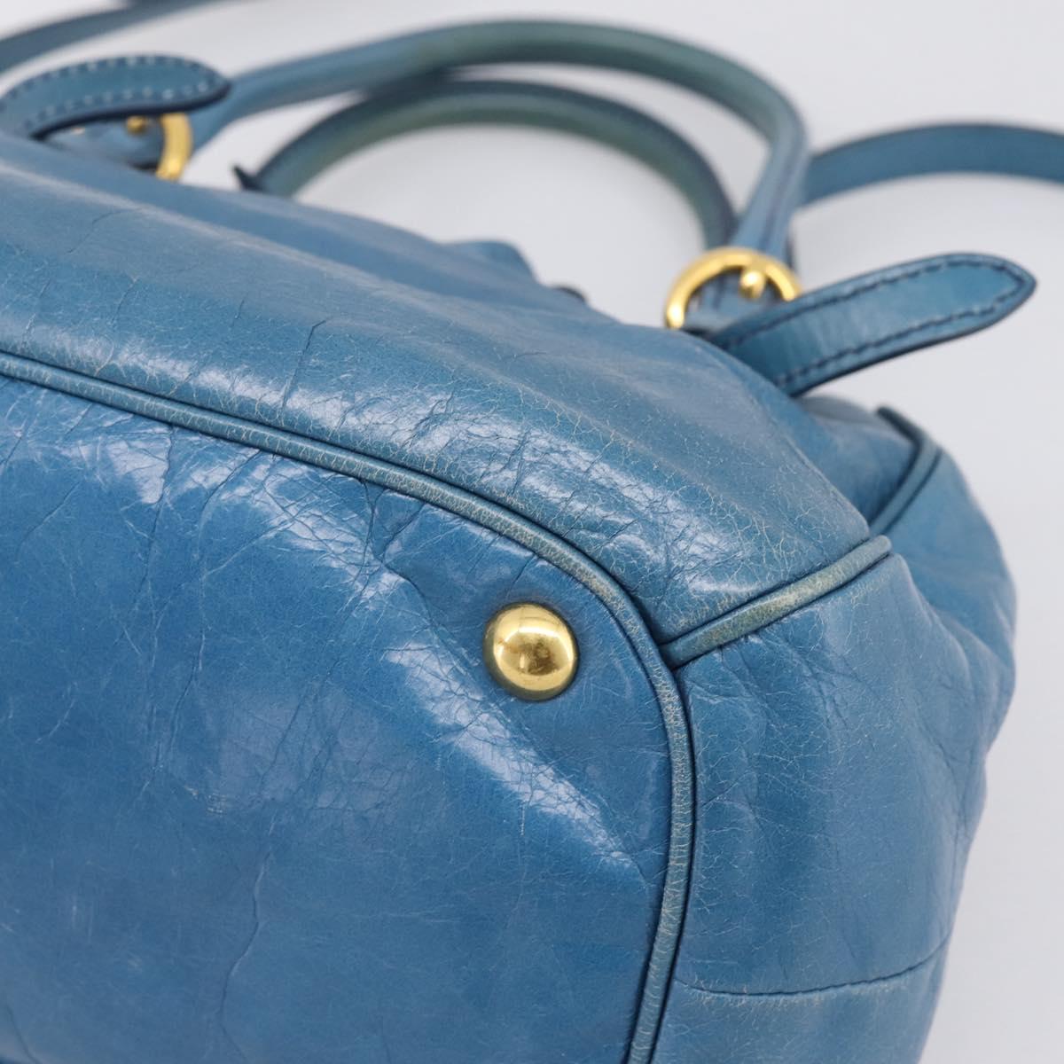 Miu Miu Hand Bag Leather 2way Blue Gold Auth 199477V