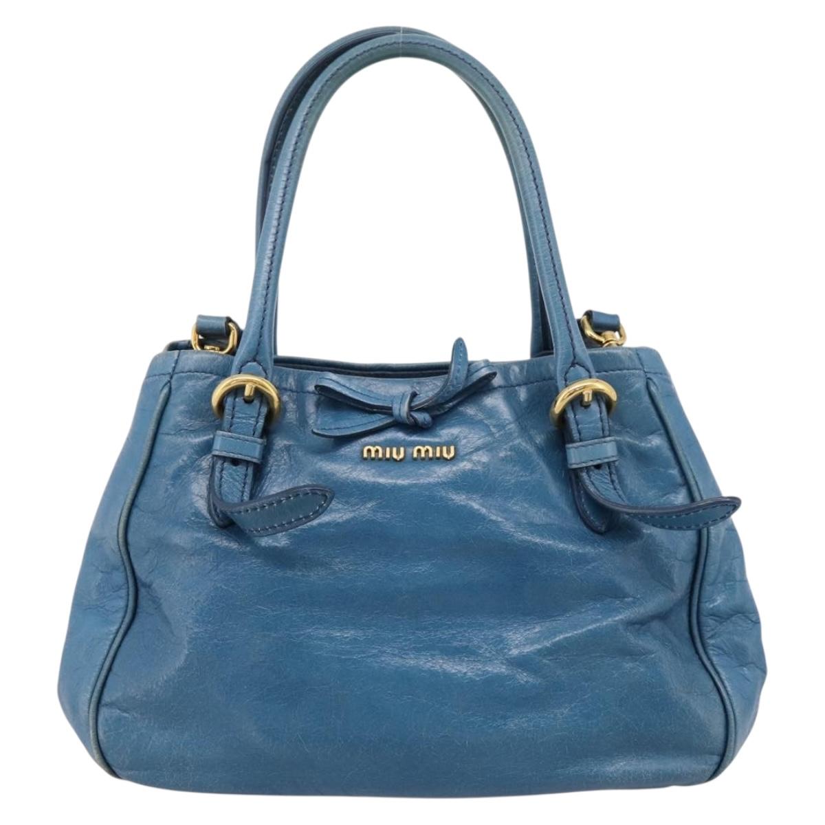 Miu Miu Hand Bag Leather 2way Blue Gold Auth 199477V