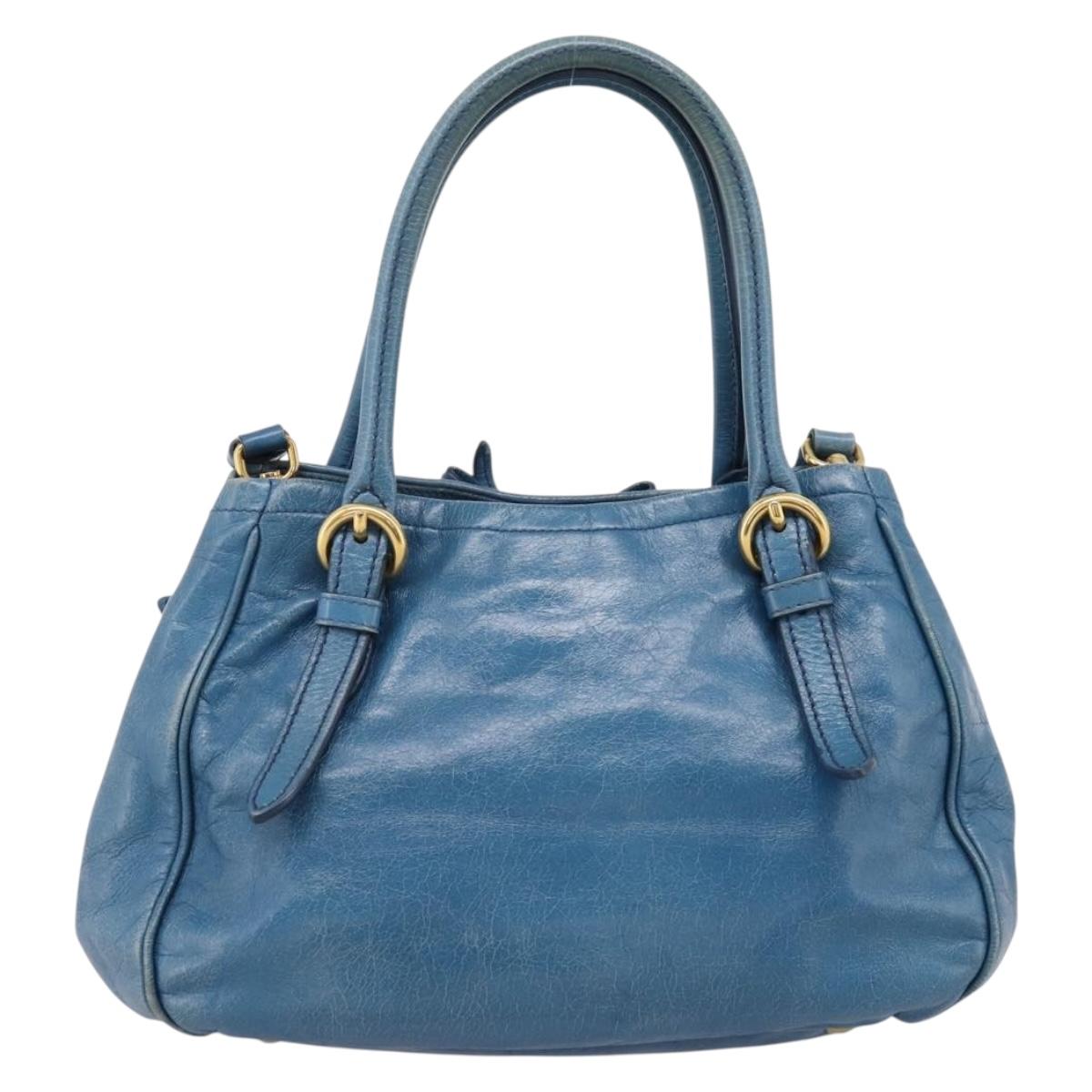 Miu Miu Hand Bag Leather 2way Blue Gold Auth 199477V