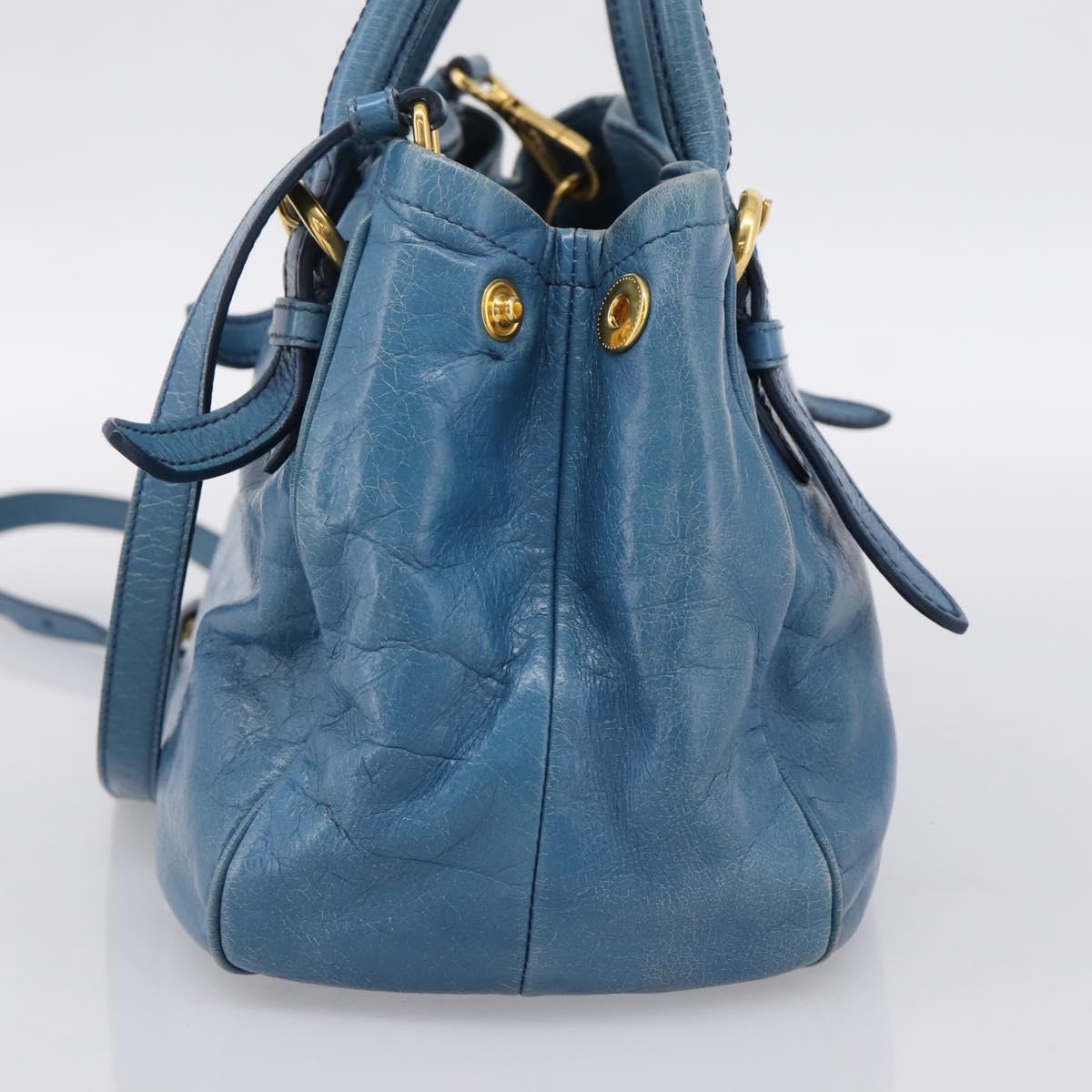 Miu Miu Hand Bag Leather 2way Blue Gold Auth 199477V