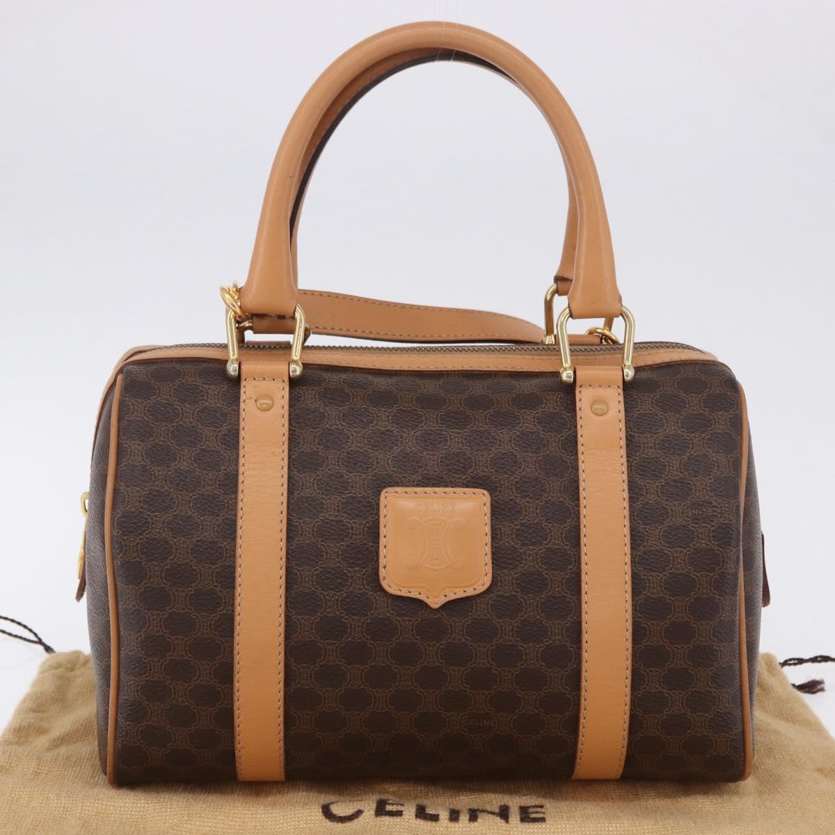 CELINE Macadam Canvas Hand Bag PVC Leather 2way Brown Gold Auth 199479V