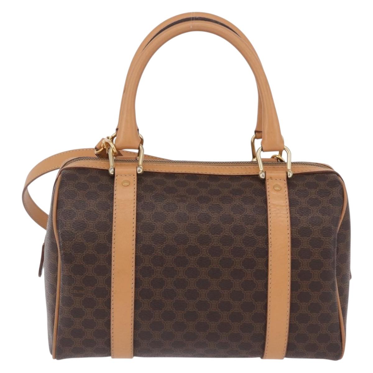 CELINE Macadam Canvas Hand Bag PVC Leather 2way Brown Gold Auth 199479V