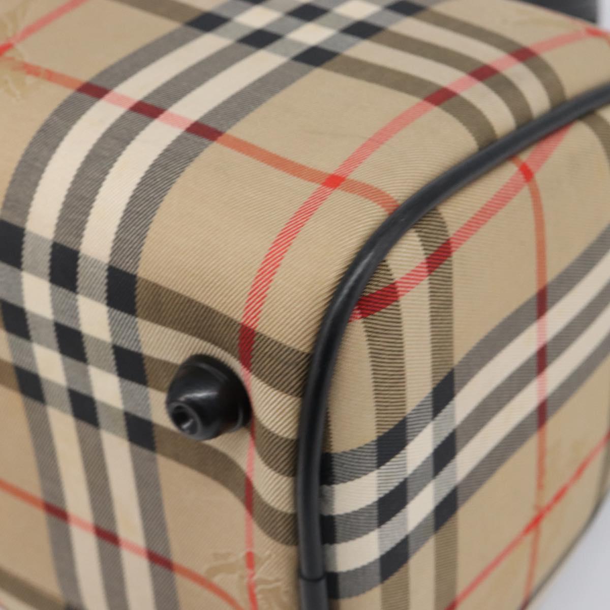 Burberrys Nova Check Boston Bag Canvas Beige Gold Auth 199480