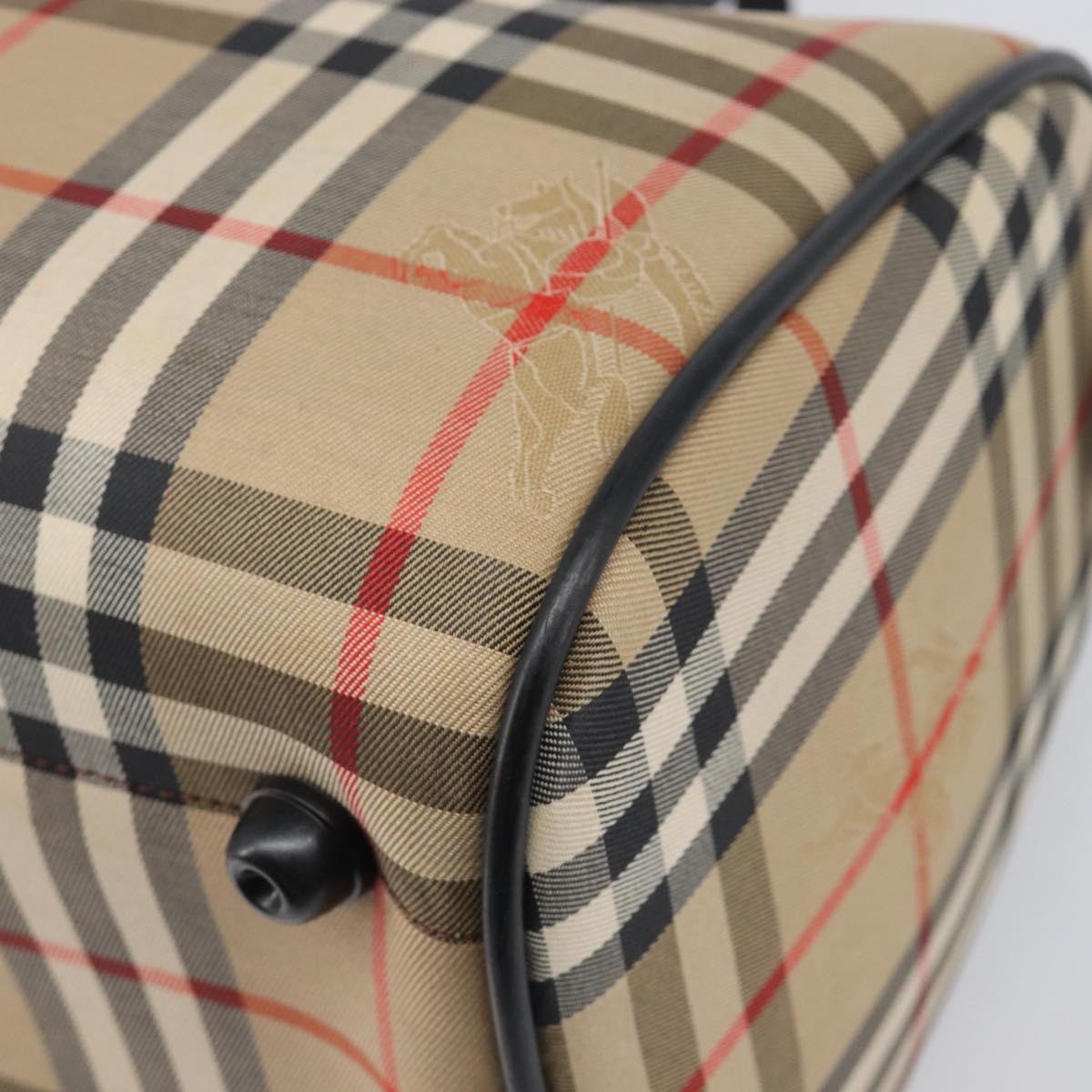 Burberrys Nova Check Boston Bag Canvas Beige Gold Auth 199480