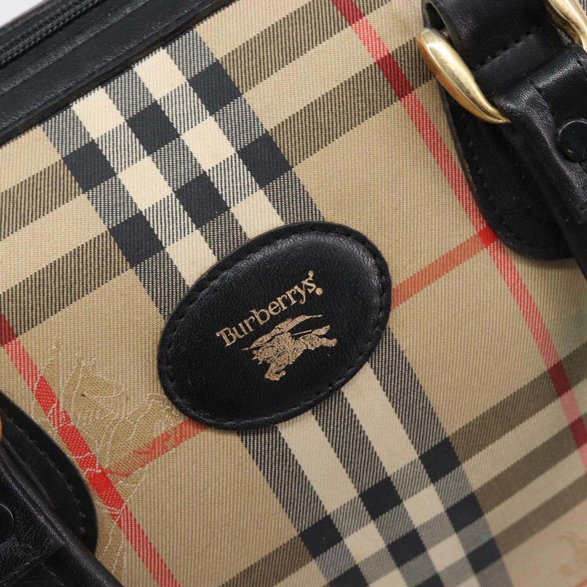 Burberrys Nova Check Boston Bag Canvas Beige Gold Auth 199480
