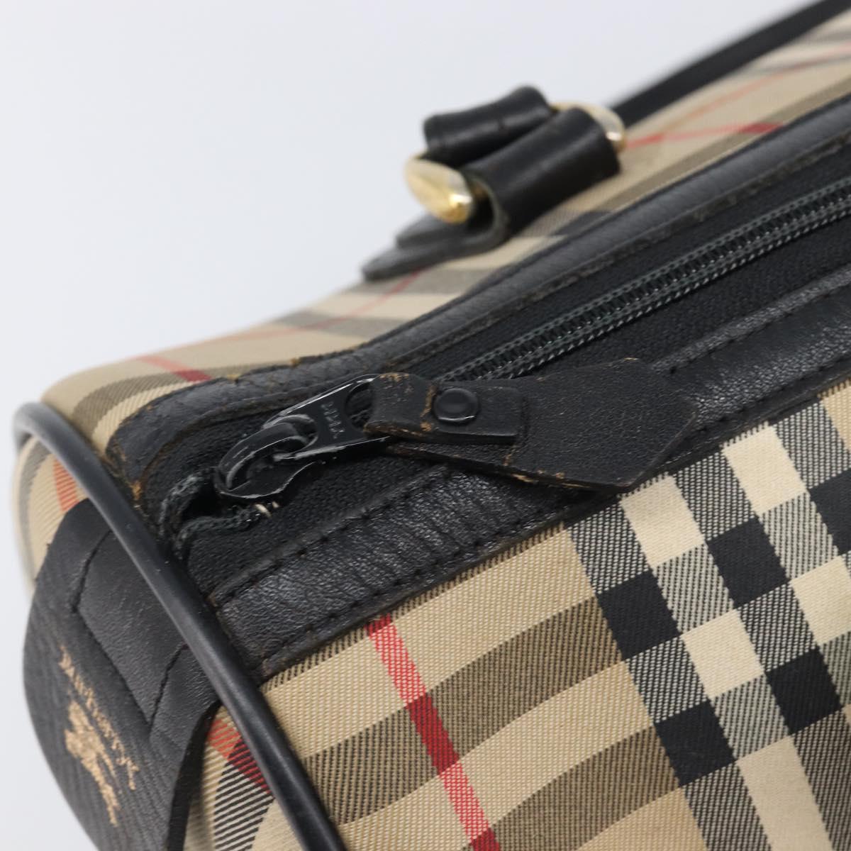Burberrys Nova Check Boston Bag Canvas Beige Gold Auth 199480