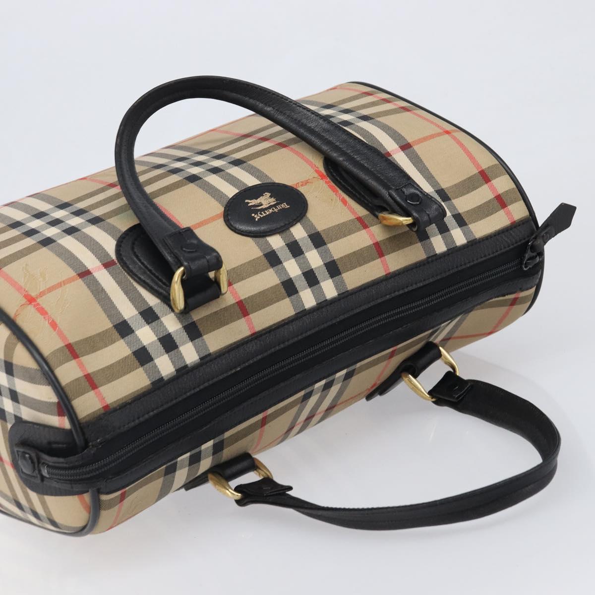 Burberrys Nova Check Boston Bag Canvas Beige Gold Auth 199480