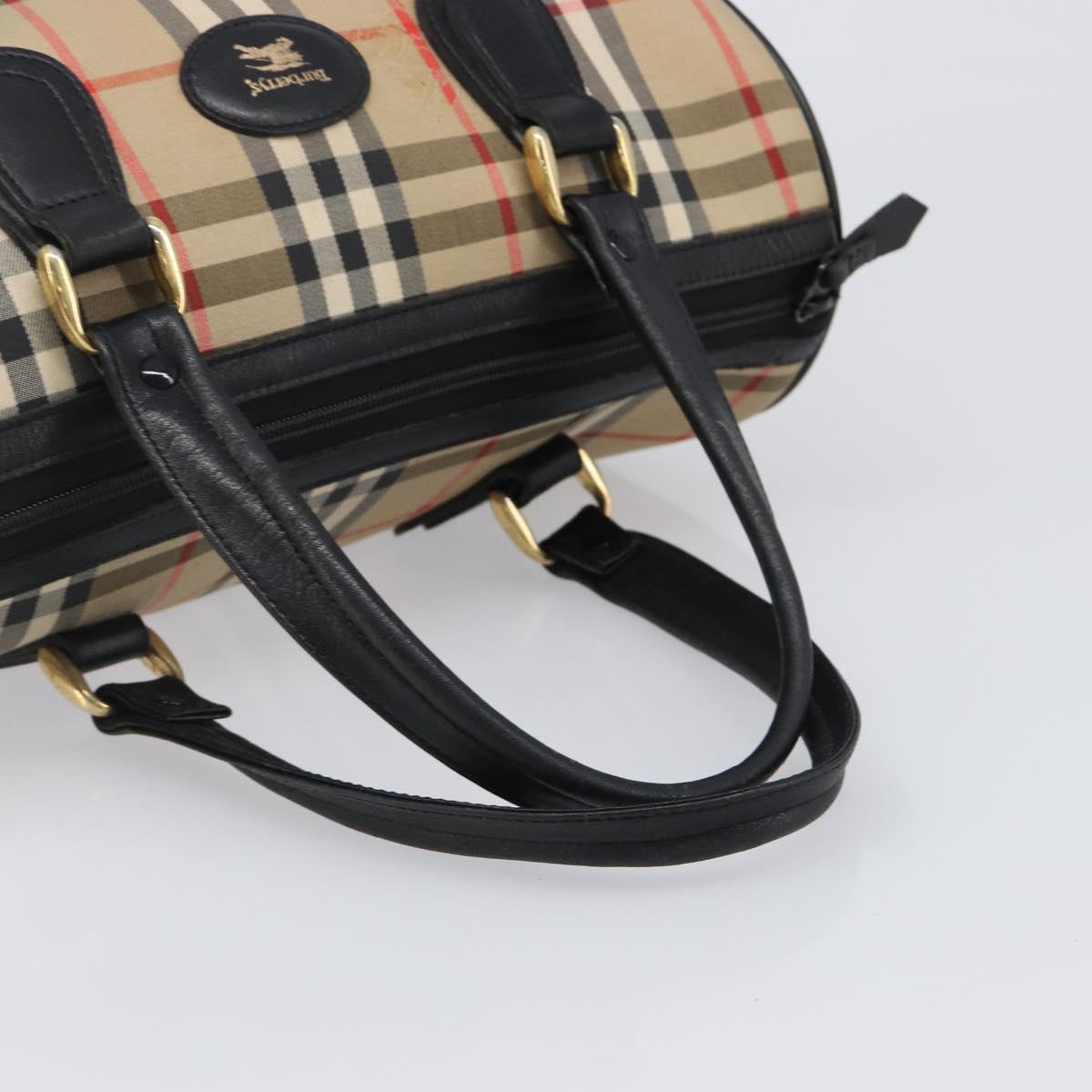 Burberrys Nova Check Boston Bag Canvas Beige Gold Auth 199480