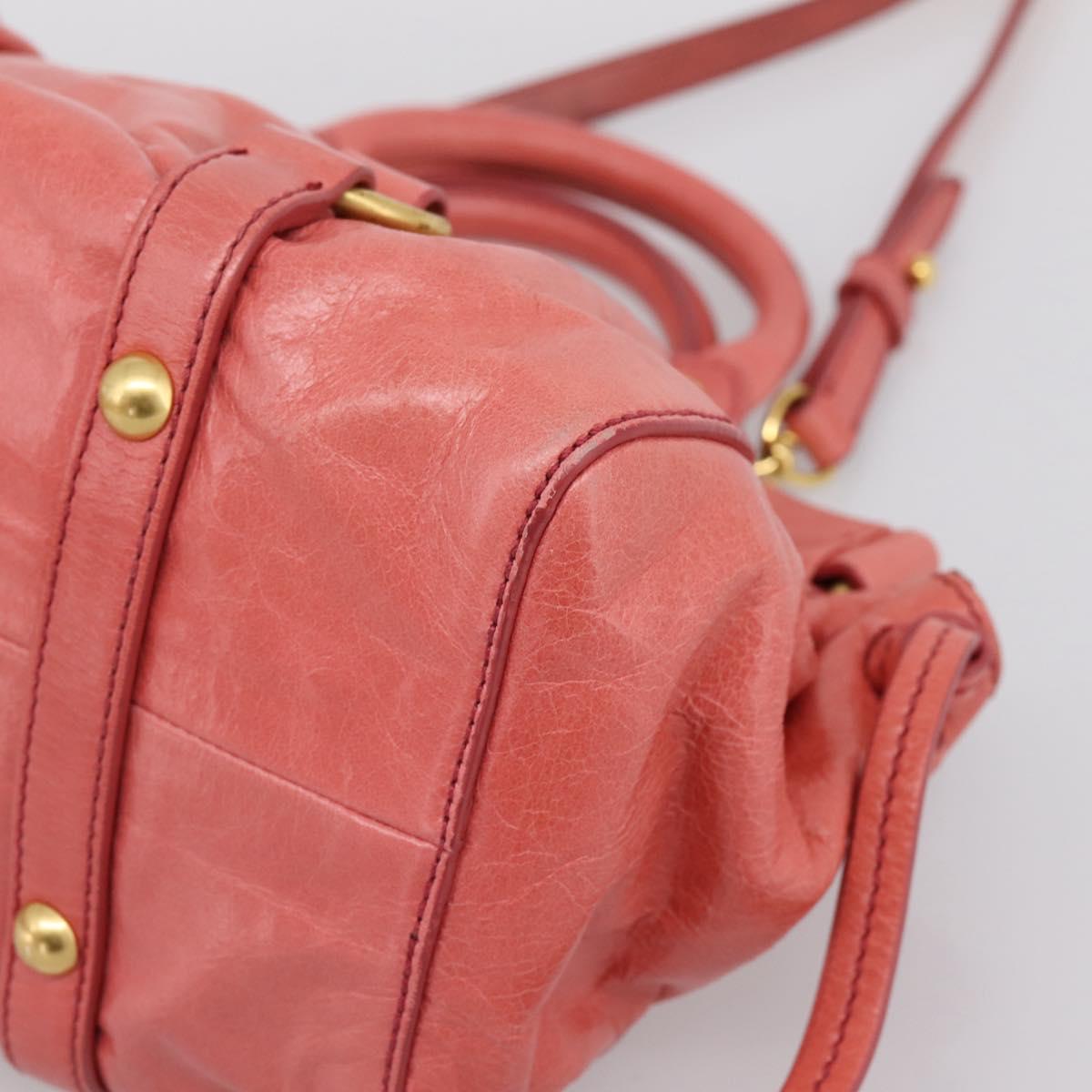 Miu Miu Vitello Luxe Hand Bag Leather 2way Pink Gold Auth 199481M
