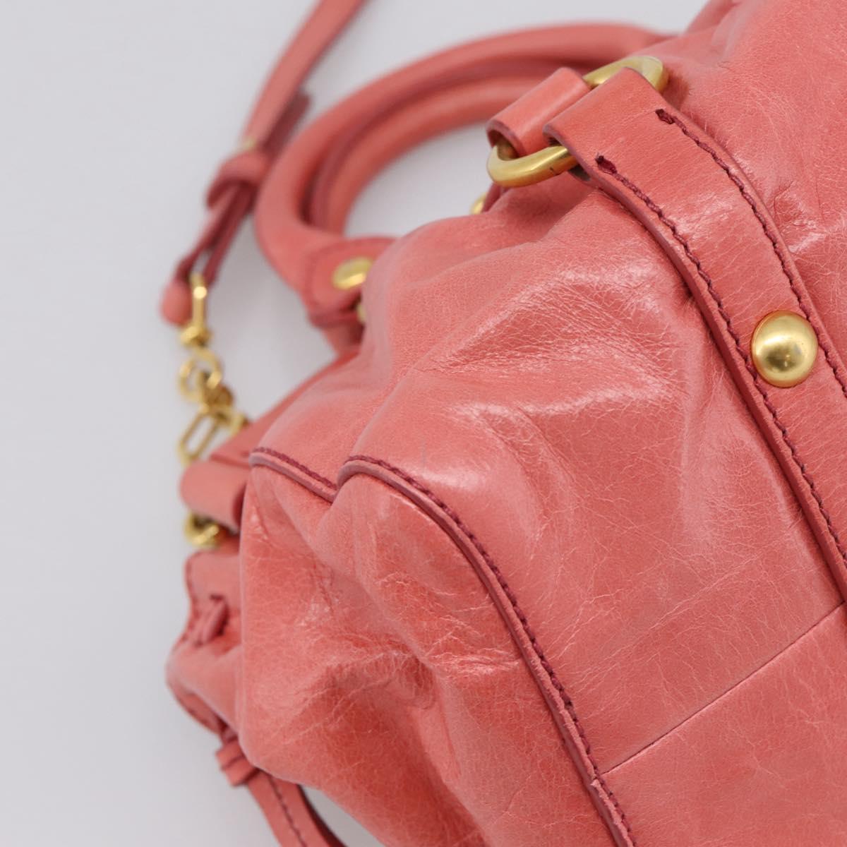 Miu Miu Vitello Luxe Hand Bag Leather 2way Pink Gold Auth 199481M
