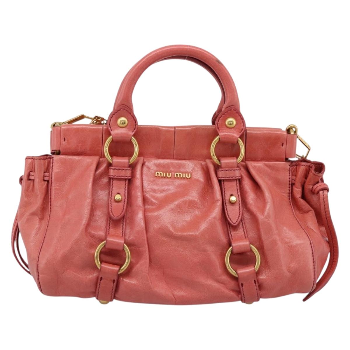 Miu Miu Vitello Luxe Hand Bag Leather 2way Pink Gold Auth 199481M