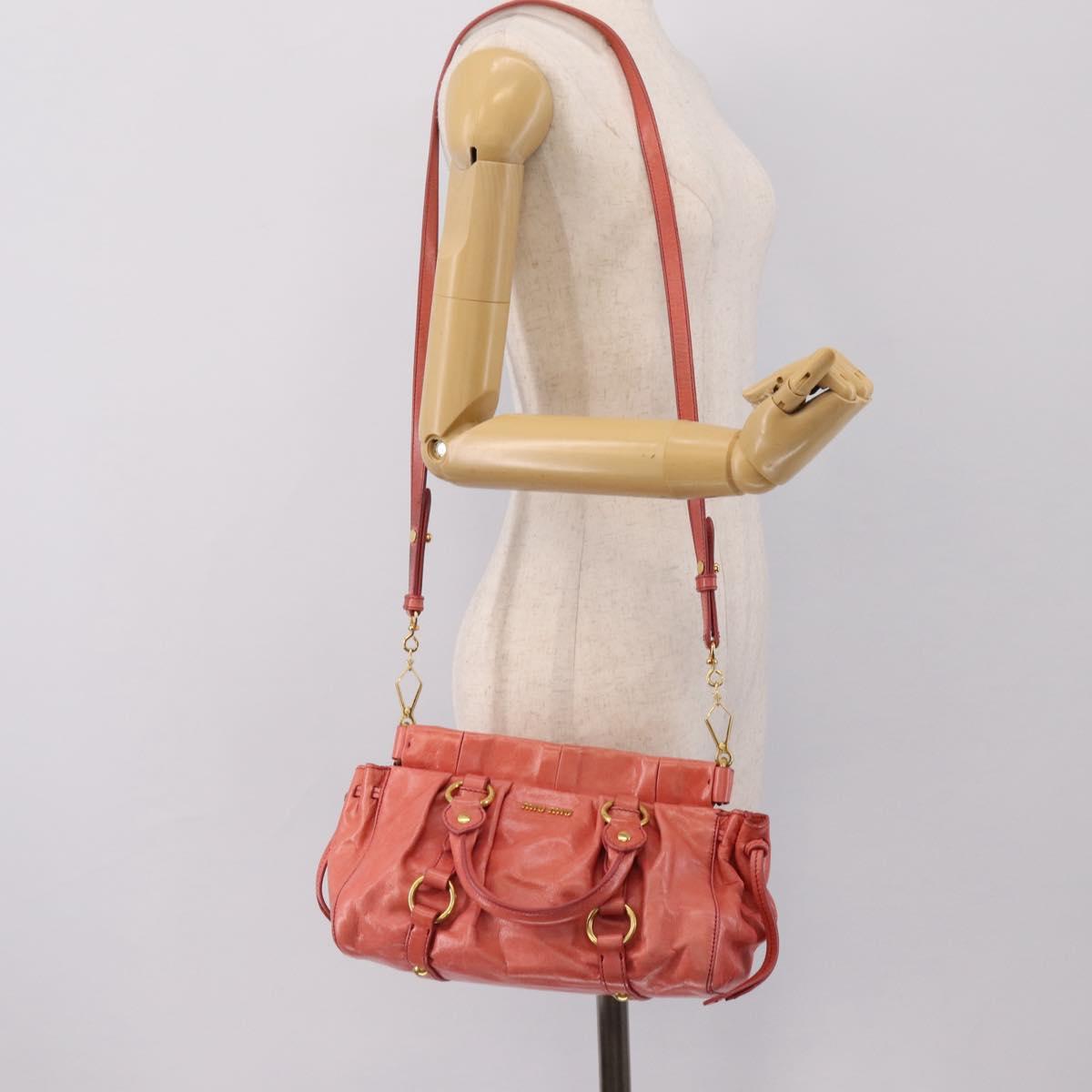 Miu Miu Vitello Luxe Hand Bag Leather 2way Pink Gold Auth 199481M