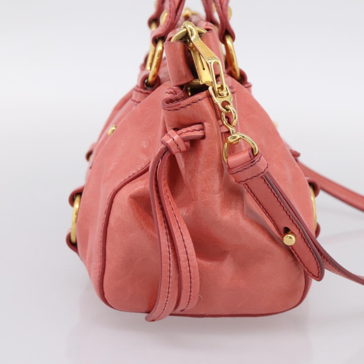 Miu Miu Vitello Luxe Hand Bag Leather 2way Pink Gold Auth 199481M