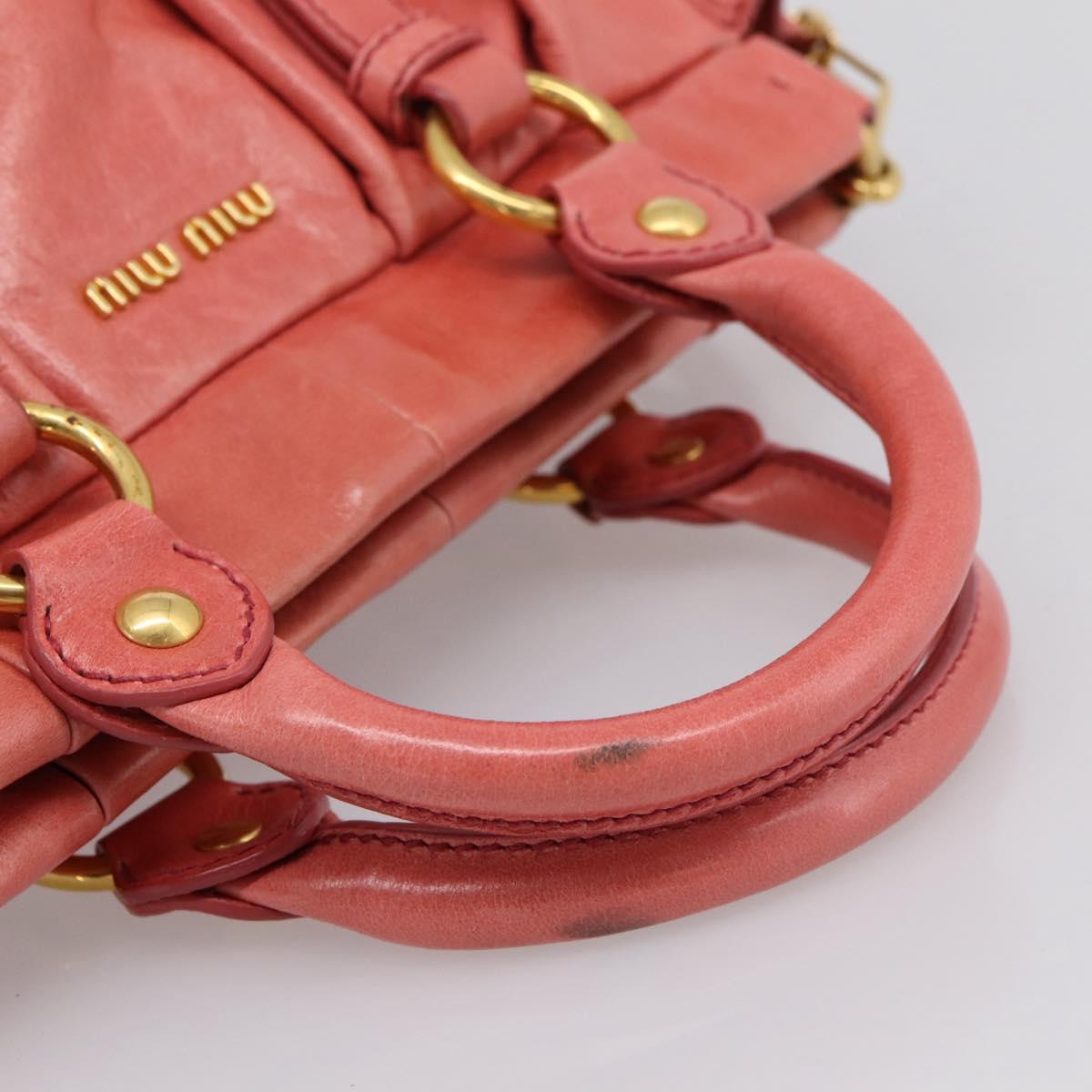 Miu Miu Vitello Luxe Hand Bag Leather 2way Pink Gold Auth 199481M