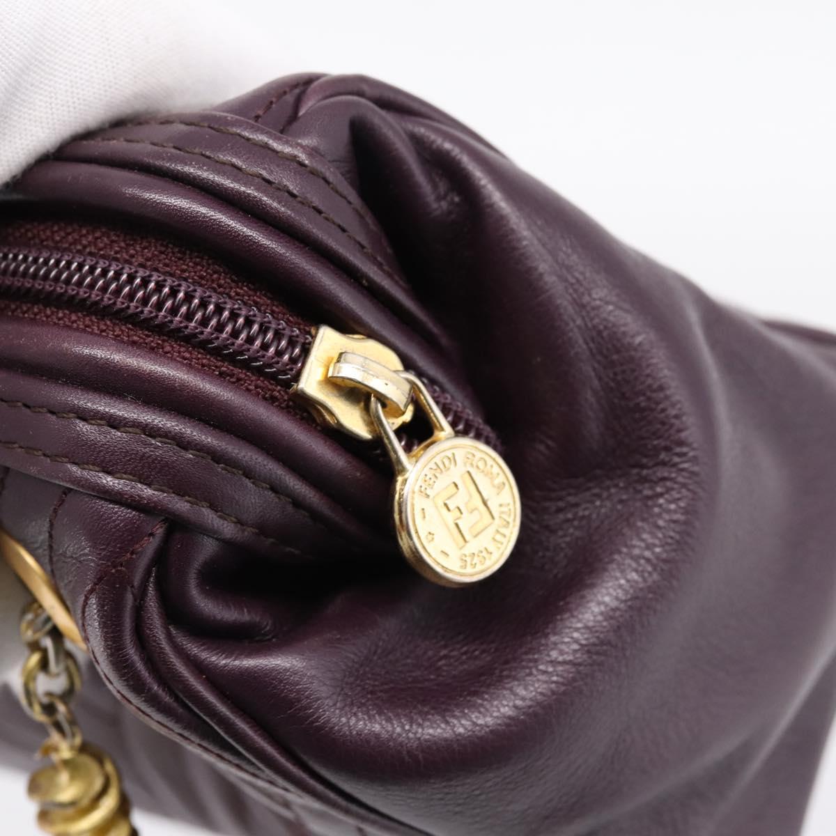 FENDI Hand Bag Leather Purple Gold Auth 199484V