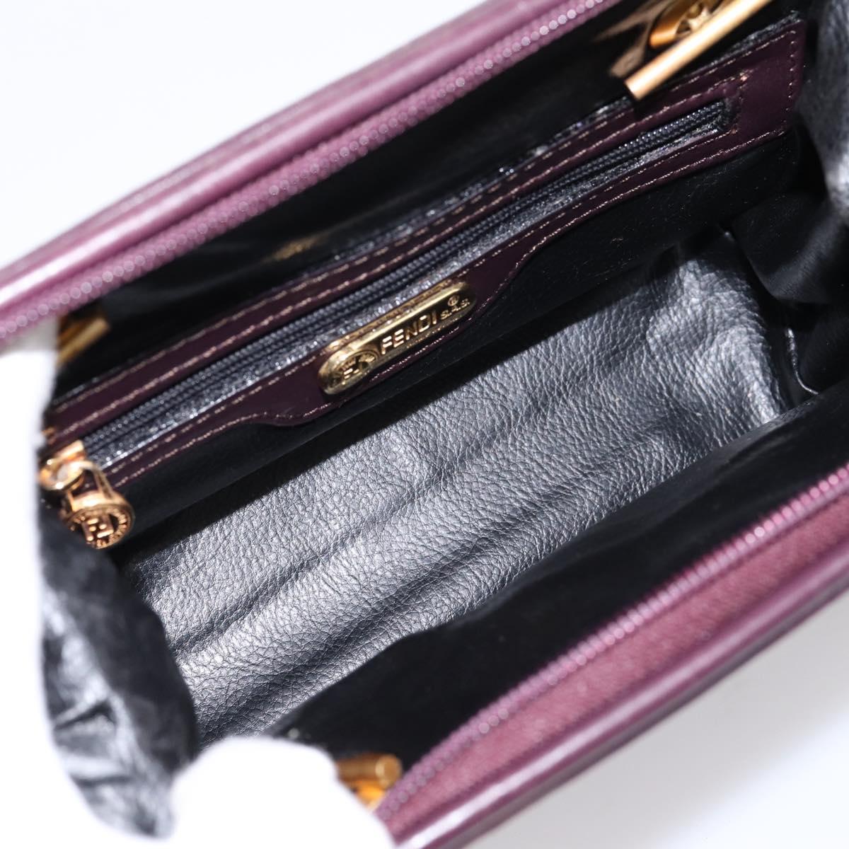 FENDI Hand Bag Leather Purple Gold Auth 199484V