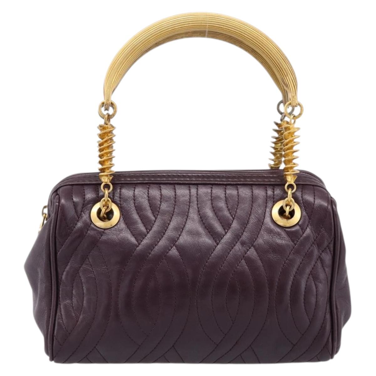 FENDI Hand Bag Leather Purple Gold Auth 199484V