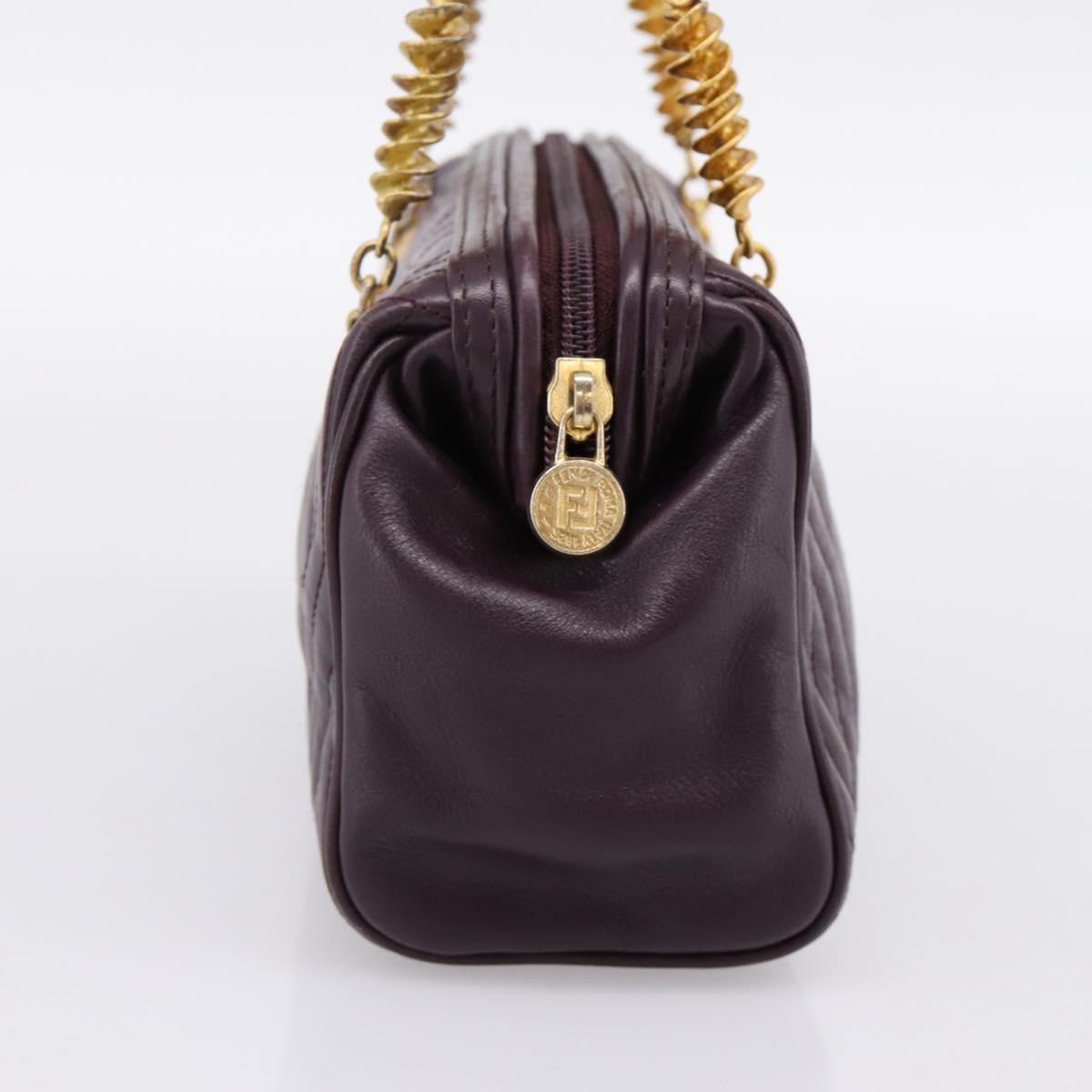 FENDI Hand Bag Leather Purple Gold Auth 199484V