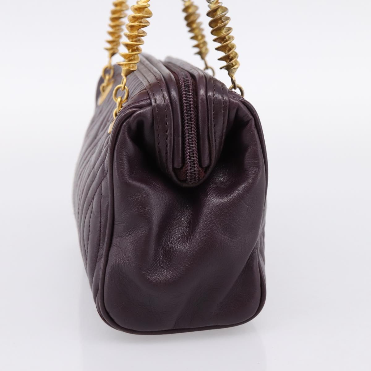 FENDI Hand Bag Leather Purple Gold Auth 199484V