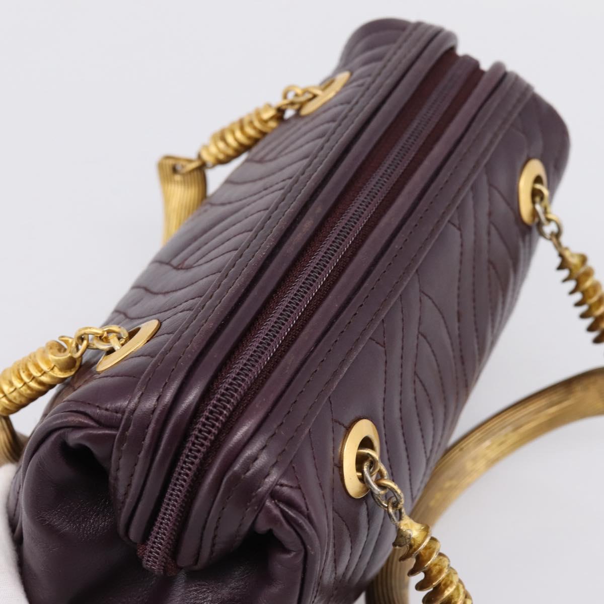 FENDI Hand Bag Leather Purple Gold Auth 199484V