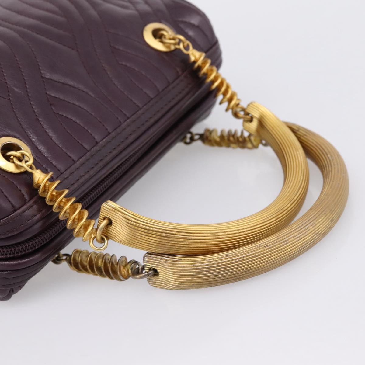 FENDI Hand Bag Leather Purple Gold Auth 199484V
