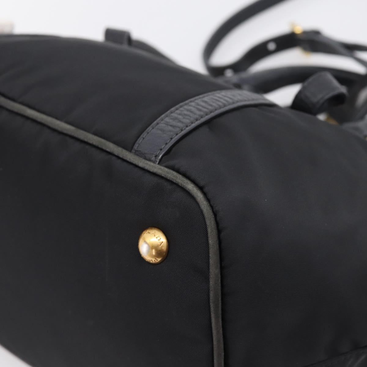PRADA Hand Bag Nylon Leather 2way Black Gold Auth 199485A