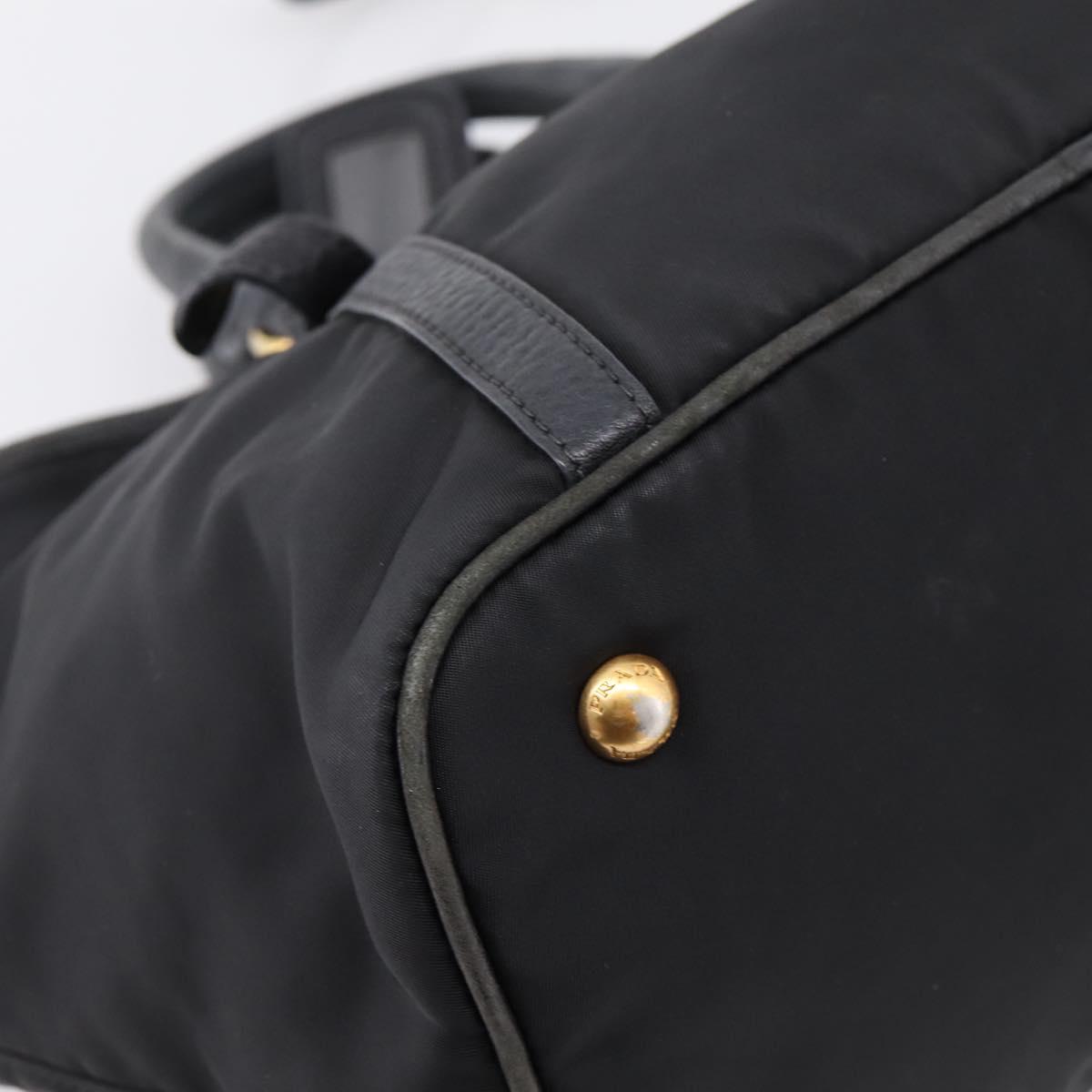 PRADA Hand Bag Nylon Leather 2way Black Gold Auth 199485A