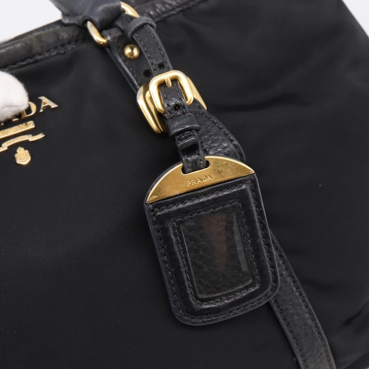 PRADA Hand Bag Nylon Leather 2way Black Gold Auth 199485A